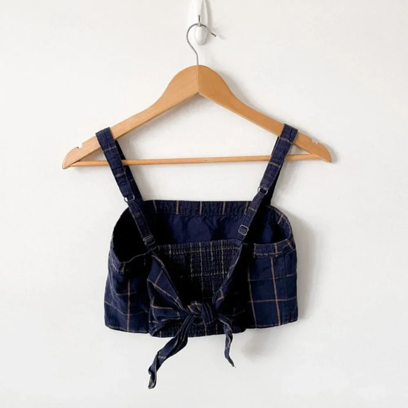 Abercrombie & Fitch Linen Blend Plaid SET Tie Back Crop Top Wide Leg Crop Pant S - Picture 3 of 11